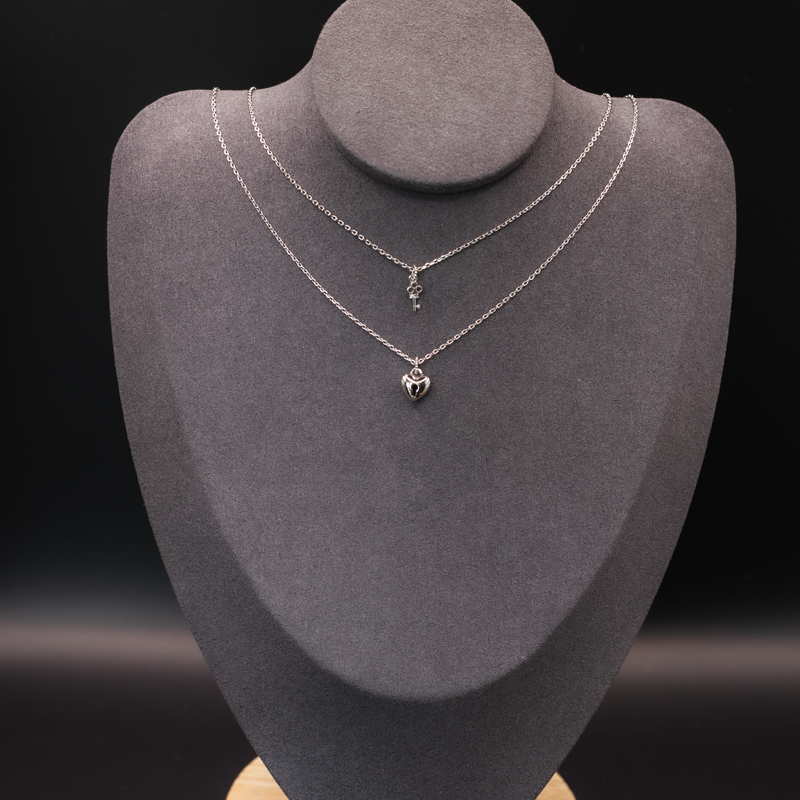 Heart & Key Charms Double Necklace