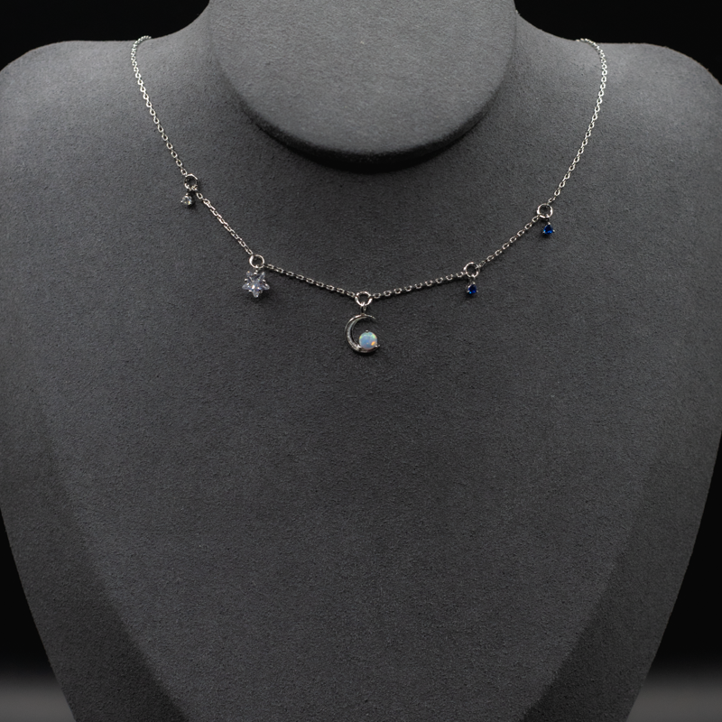 Moon and Star Hanging Charms Necklace