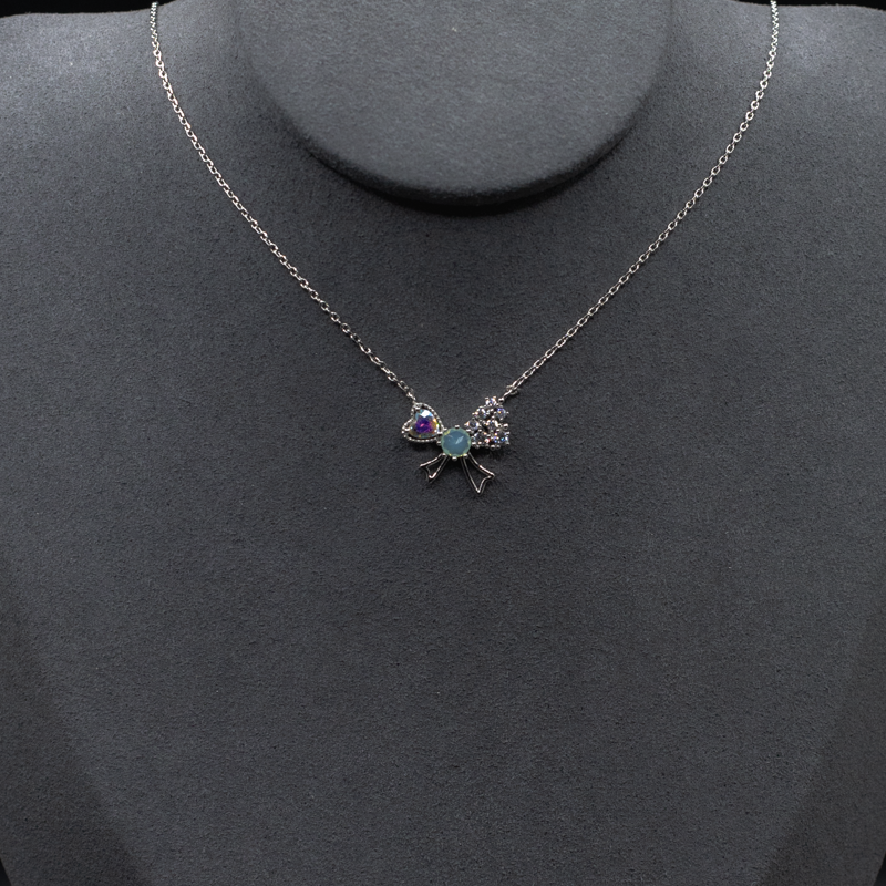 Sparkling Butterfly Bow Charm Necklace